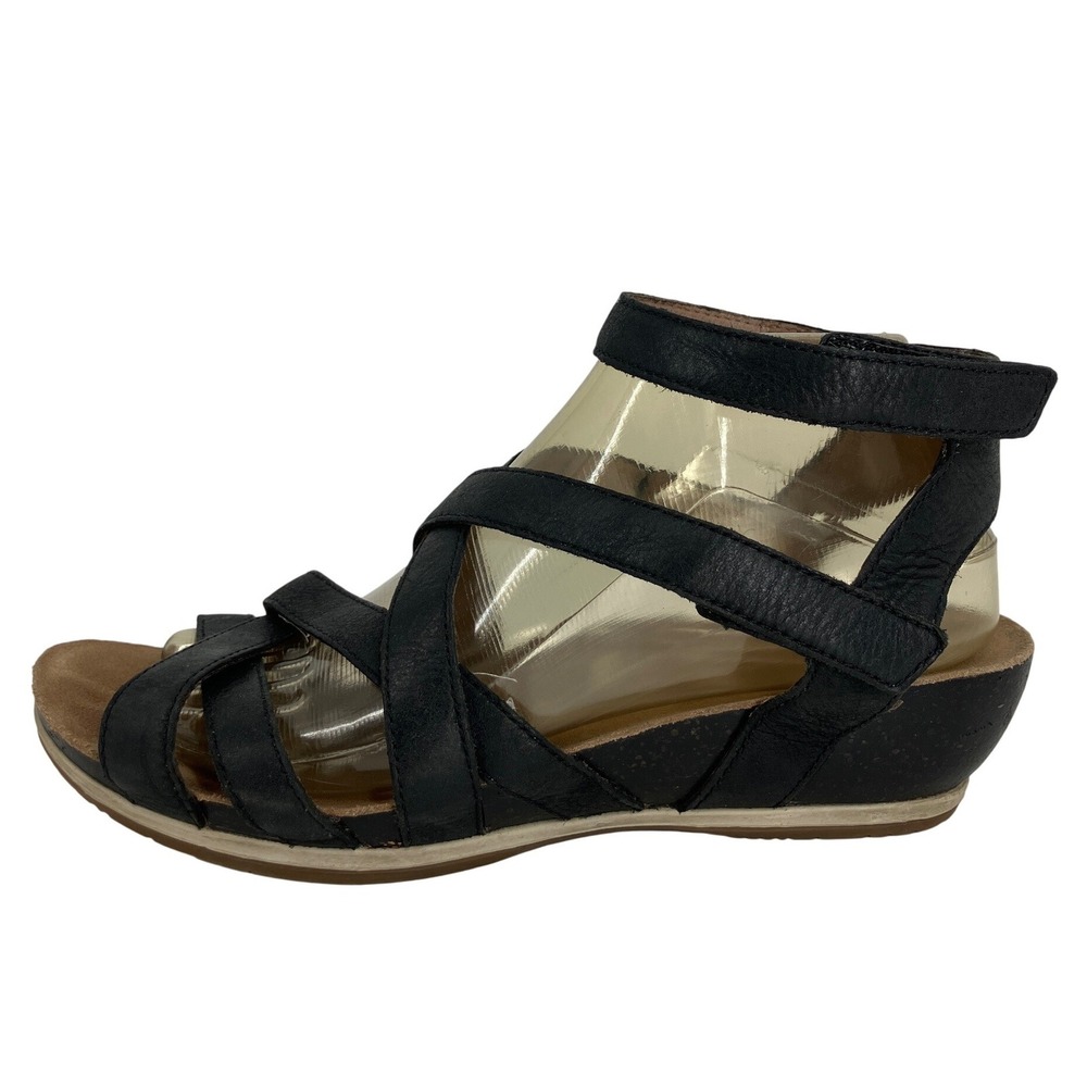 Dansko Veruca Strappy Wedge Sandals Womens 39 Black Leather Ankle Strap